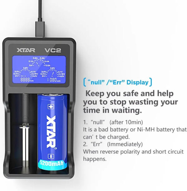 XTAR VC2 USB LCD Dual‑Bay Li‑ion Battery Charger Xtar