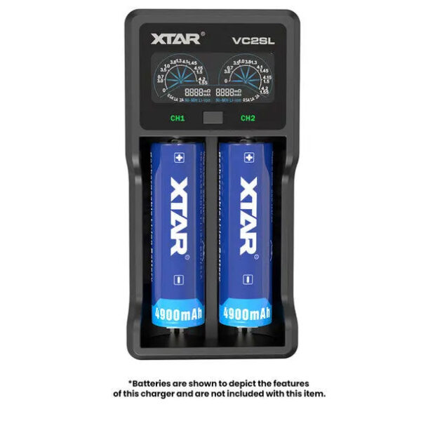 XTAR VC2SL USB‑C 18650/21700 Battery Charger | 2‑Bay Smart LCD Xtar