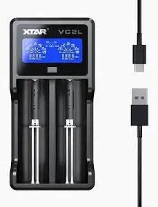 XTAR VC2SL USB‑C 18650/21700 Battery Charger | 2‑Bay Smart LCD Xtar