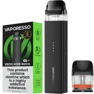 Vaporesso XROS Mini Retro Space Black pod kit with box and refillable XROS pod