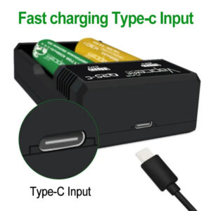 Close-up of the USB-C power input on the Vapcell Q2S-C dual-bay battery charger